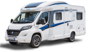 Seitlicher Außenanblick von einem Wohnmobil