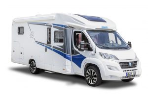 Seitlicher Außenanblick von einem Wohnmobil